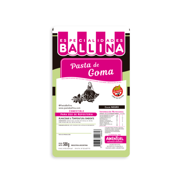 Pasta De Goma Color Negra Ballina X500 Grs