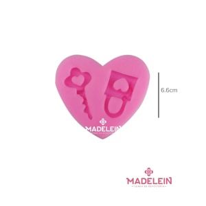 Molde silicona rosa corazon llave candado - Madelein® - Tienda de resposteria y bazar