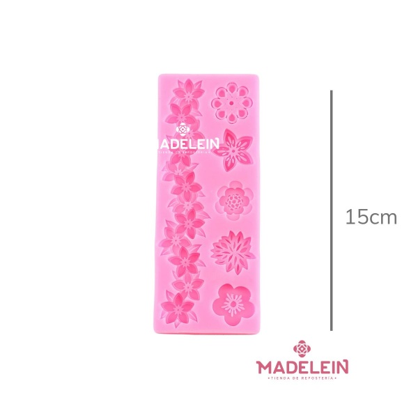 Molde de silicona rosa 5 flores y hojas barrocas . Madelein® - Tienda de reposteria y bazar